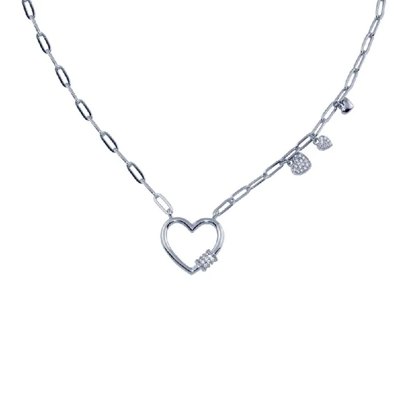 Necklaces and pendants with leaf-shaped designs for an earthy, organic feel-Rhodium Plated 925 Sterling Silver Heart CZ  Paperclip Necklace - STP01802RH