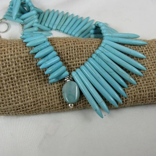 Beautiful necklaces and pendants with moon and star charms for a dreamy effect-Turquoise Spike Statement Asymmetric Necklace