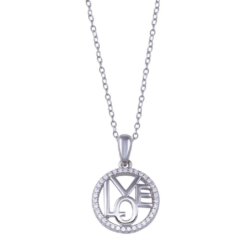 Necklaces and pendants with clear quartz for a pure and radiant look-Rhodium Plated 925 Sterling Silver Round Love Clear CZ Necklace - BGP01433