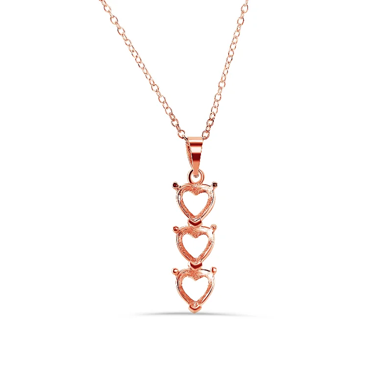 Stunning necklaces and pendants with sapphire gemstones for a luxurious blue hue-Rose Gold Plated 925 Sterling Silver Personalized 3 Heart Drop Mounting Necklace - BGP00780RGP