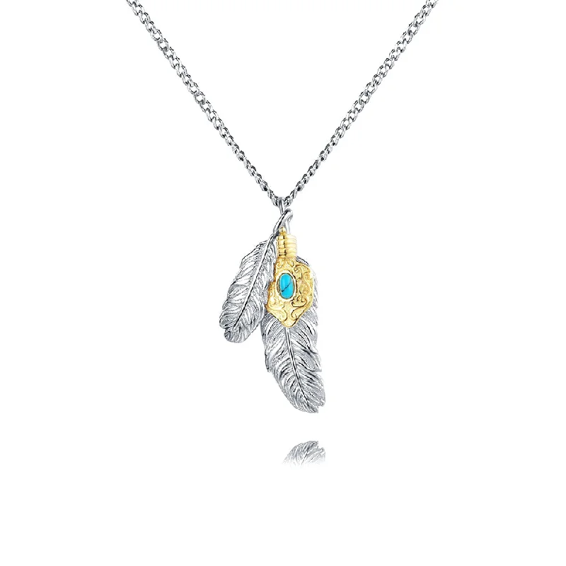 Simple necklaces and pendants with bar pendants for a sleek modern design-Turquoise Airy Textured Feather Necklace