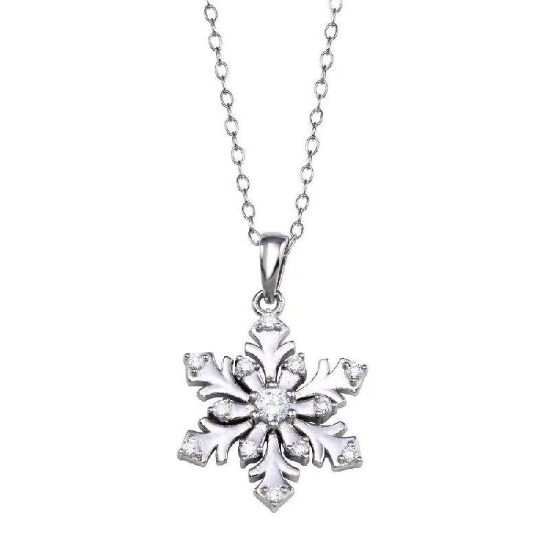 Necklaces and pendants with diamond pendants for a luxurious sparkling effect-Rhodium Plated 925 Sterling Silver Snow Flakes CZ Necklace - STP01267