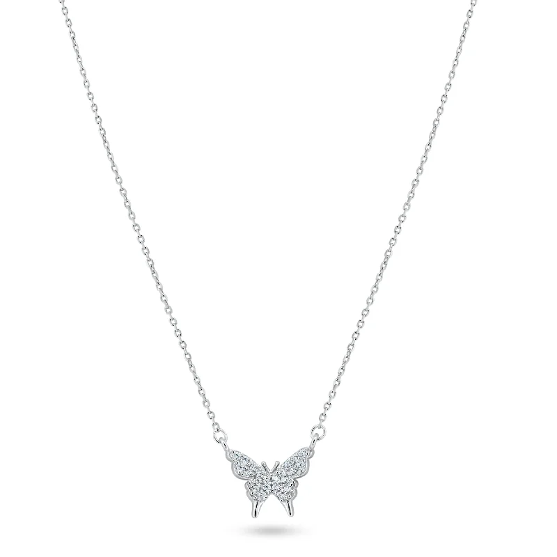 Beautiful necklaces and pendants with diamond-encrusted designs for maximum sparkle-Rhodium Plated 925 Sterling Silver CZ Butterfly Necklace - GMN00199