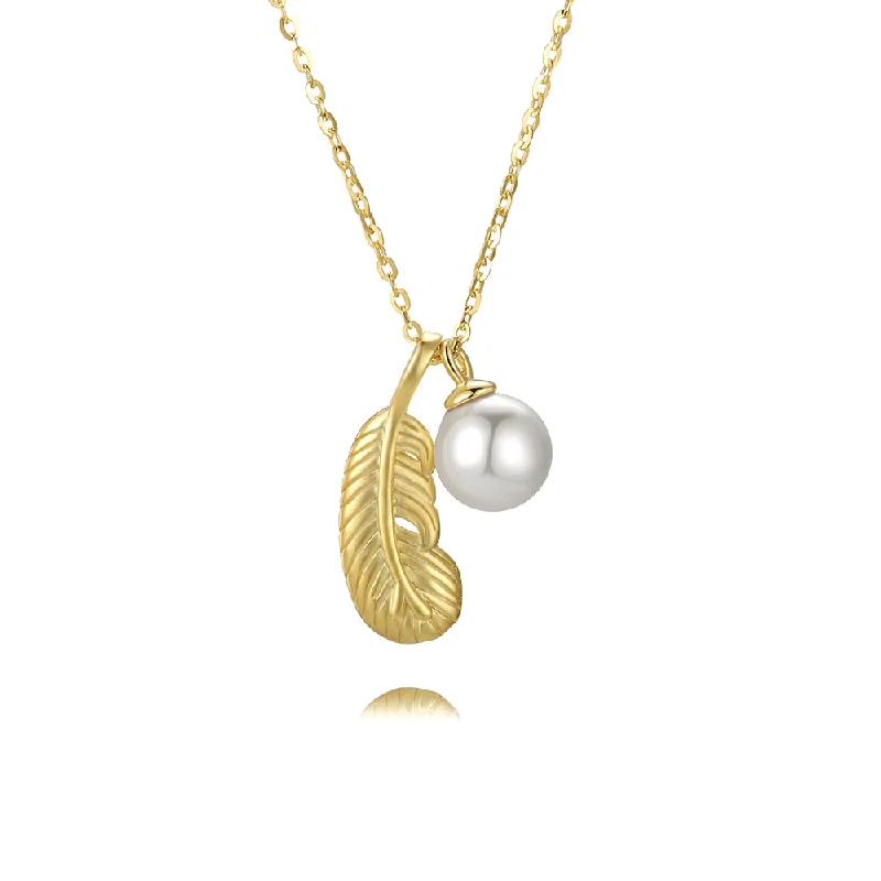 Best necklaces and pendants with rose gold for a warm and romantic appeal-Simple Pearl Feather Pendant Necklace