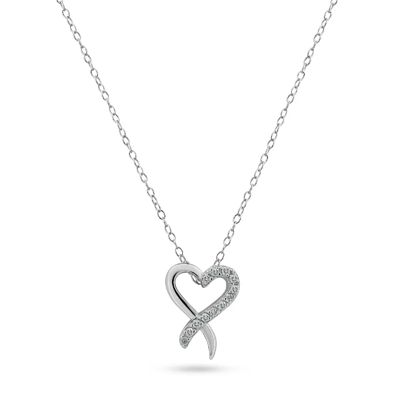 Necklaces and pendants with abstract shapes for a modern, creative appearance-Rhodium Plated 925 Sterling Silver Open Overlapped Heart Diamond Necklaces - BGP01472