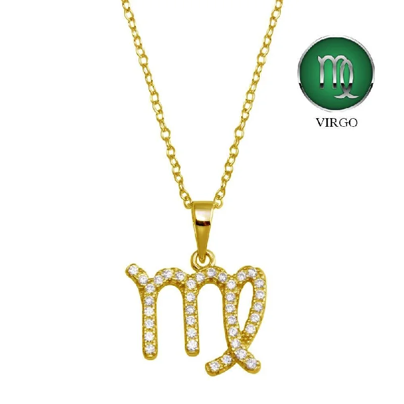 Beautiful necklaces and pendants with butterfly motifs for a whimsical style-Gold Plated 925 Sterling Silver Virgo CZ Zodiac Sign Necklace - BGP01331GP