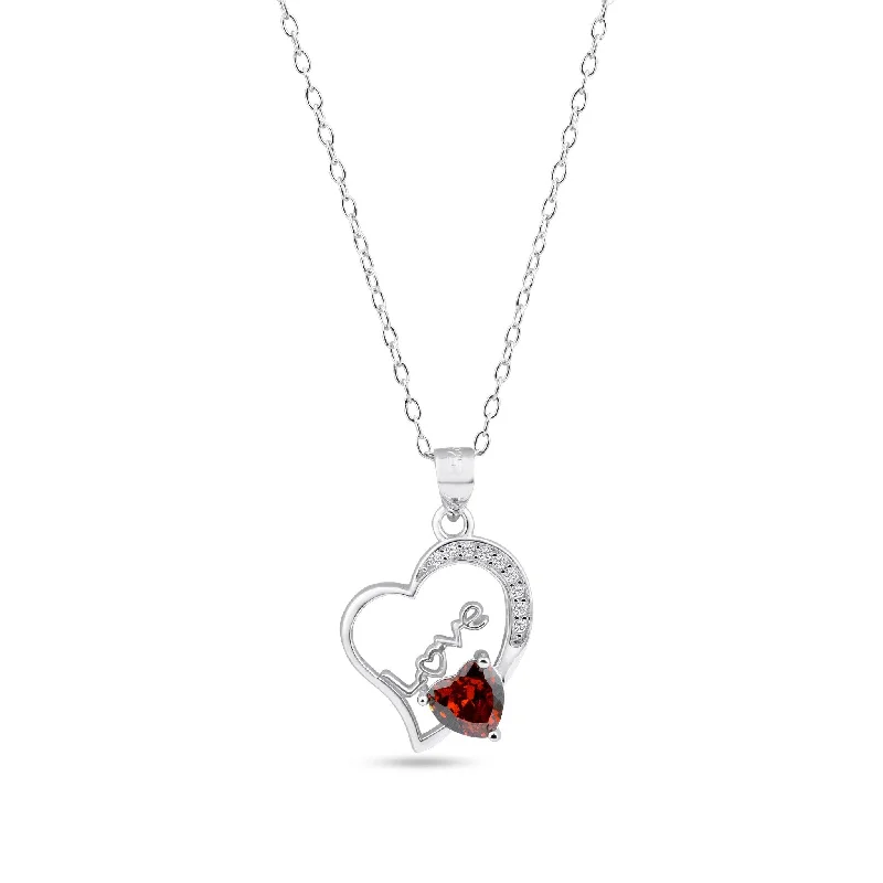 Best necklaces and pendants with matching rings for a coordinated jewelry set-Rhodium Plated 925 Sterling Silver Love Heart Clear and Red CZ Adjustable Necklace - BGP01449