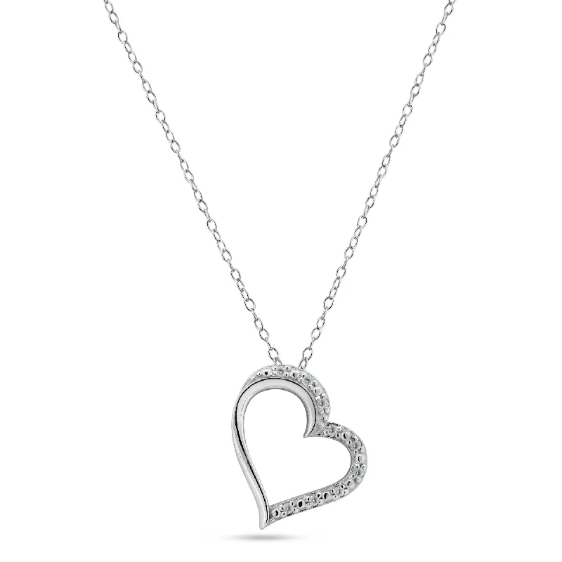 Necklaces and pendants with geometric pendants for a clean, contemporary design-Rhodium Plated 925 Sterling Silver Open Heart Diamond Necklaces - BGP01471