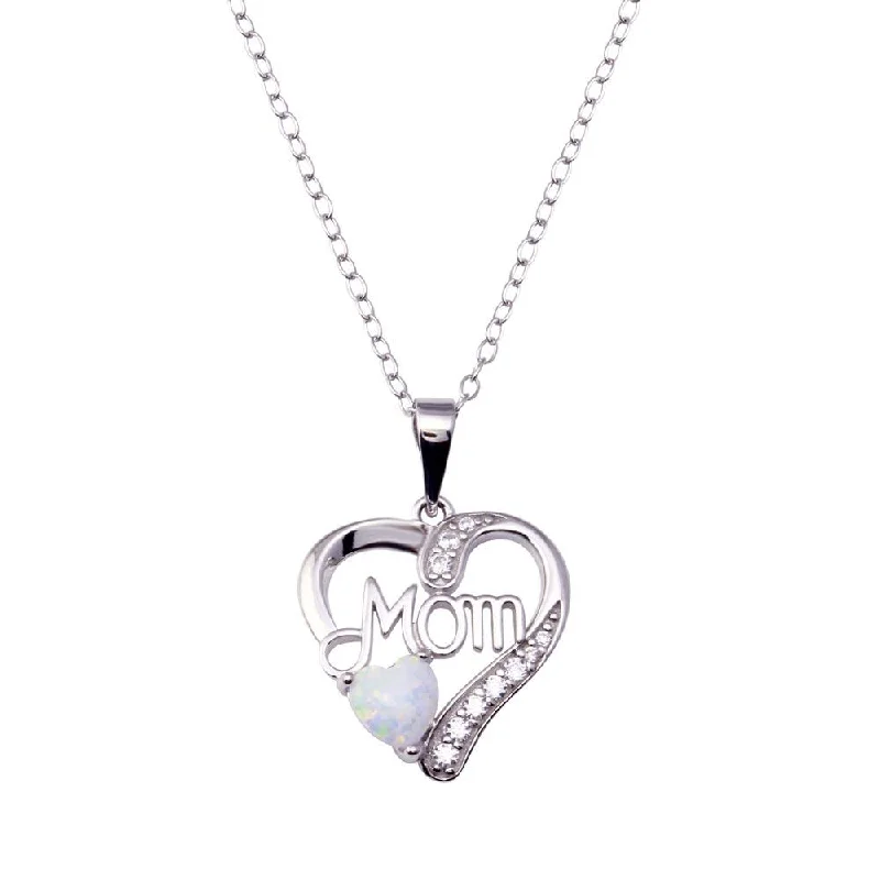 Best necklaces and pendants for everyday wear with minimalist designs-Rhodium Plated 925 Sterling Silver Mom Heart Opal Adjustable Necklace - BGP01445