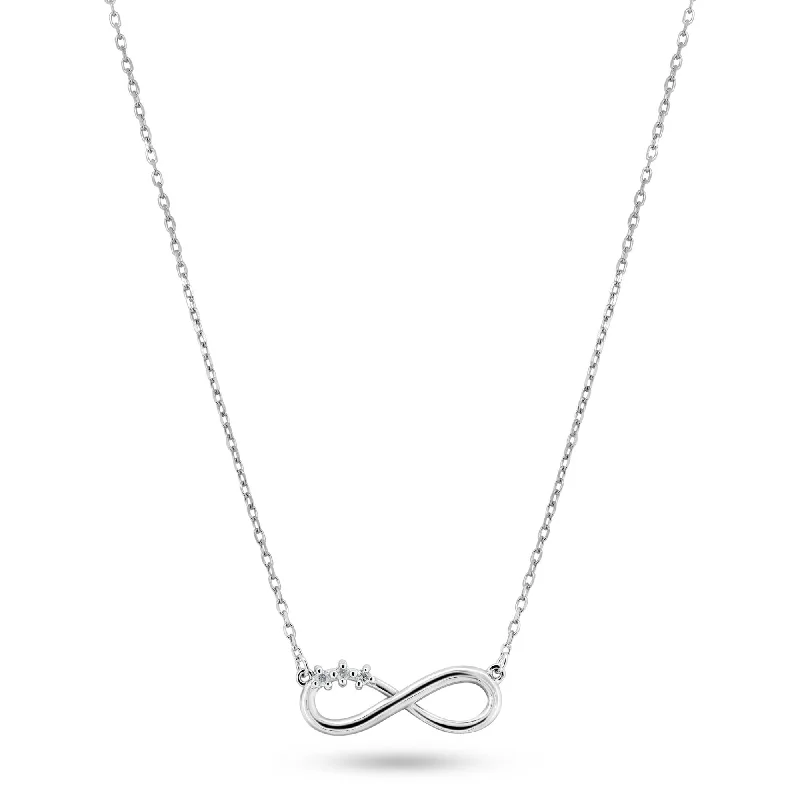 Beautiful necklaces and pendants with moon and star charms for a dreamy effect-Rhodium Plated 925 Sterling Silver Infinity Design Diamond Necklaces - BGP01474