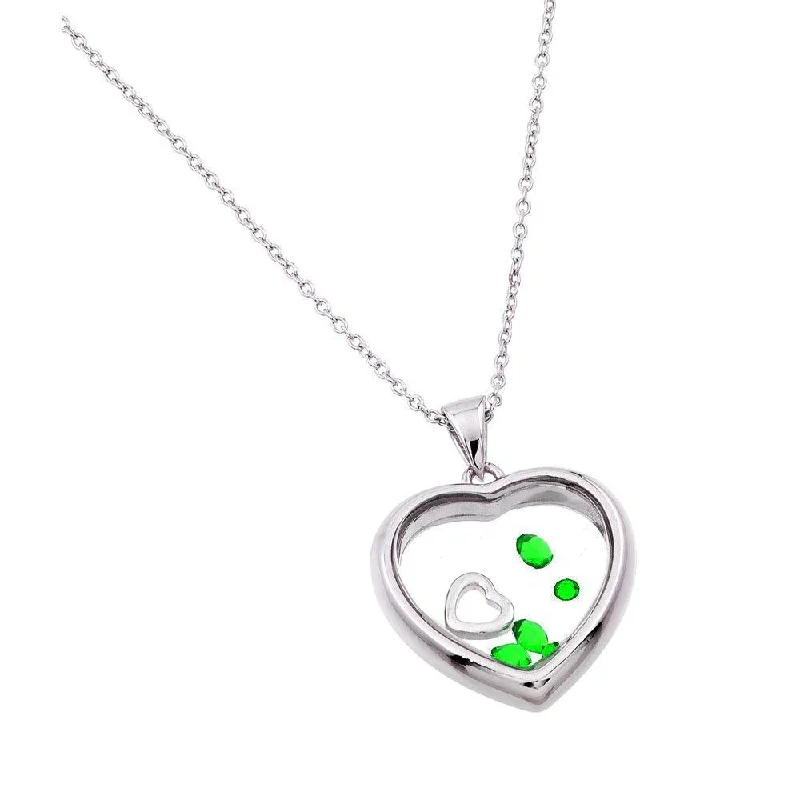 Best necklaces and pendants with infinity hearts for a romantic, eternal symbol-Rhodium Plated 925 Sterling Silver CZ May Birthstone Glass Heart Necklace - STP01469MAY