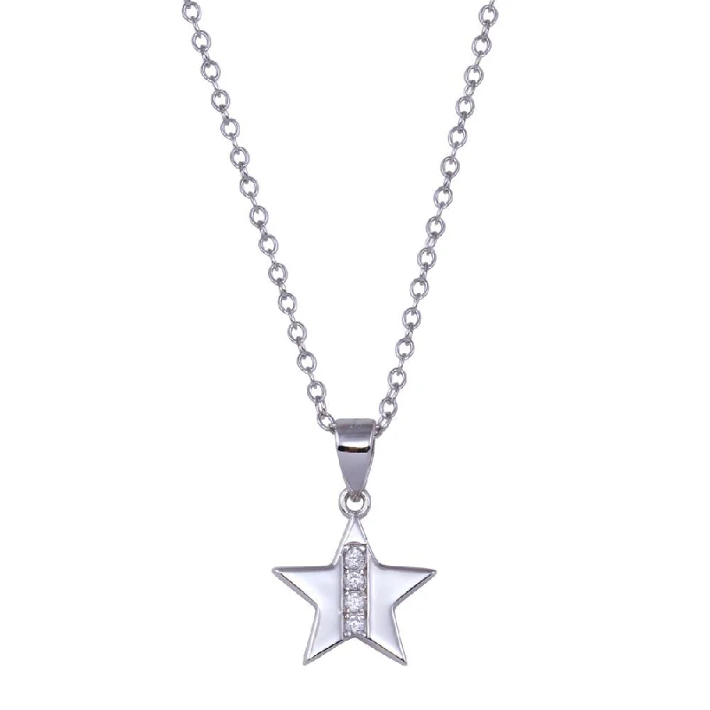 Best necklaces and pendants with heart-shaped lockets for a sentimental keepsake-Rhodium Plated 925 Sterling Silver Star CZ Necklace - BGP01434