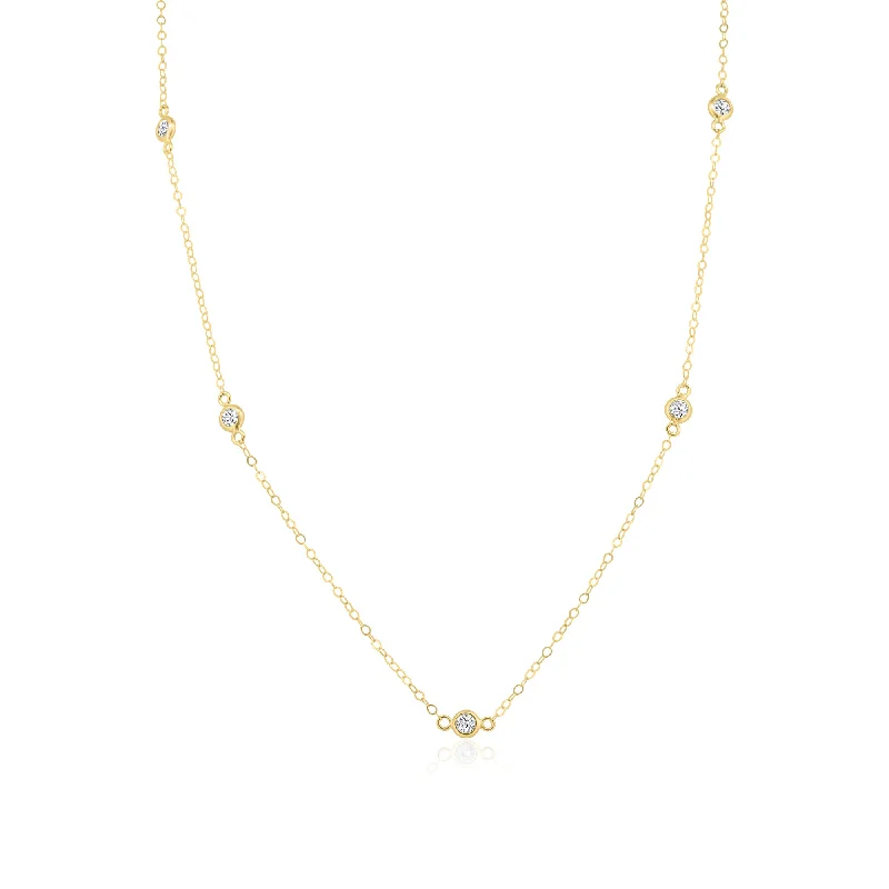 Trendy necklaces and pendants with statement pieces for a bold fashion statement-14N00001 - 14 Karat Yellow Gold Clear CZ Round Charm Link Necklace