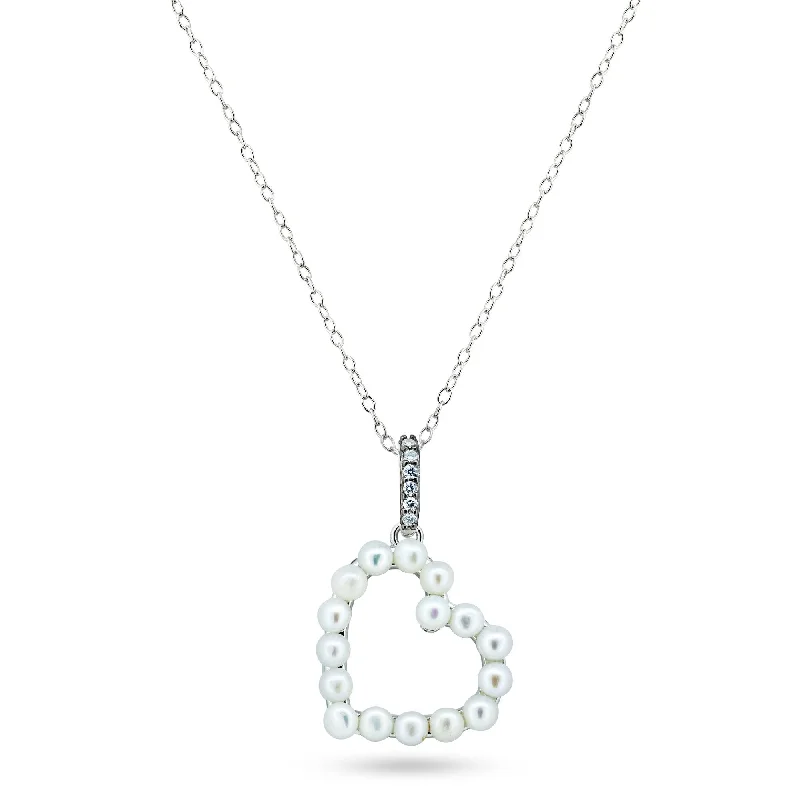 Beautiful necklaces and pendants with natural stones for an earthy, organic vibe-Rhodium Plated 925 Sterling Silver Pearl Heart Necklace - BGP01466