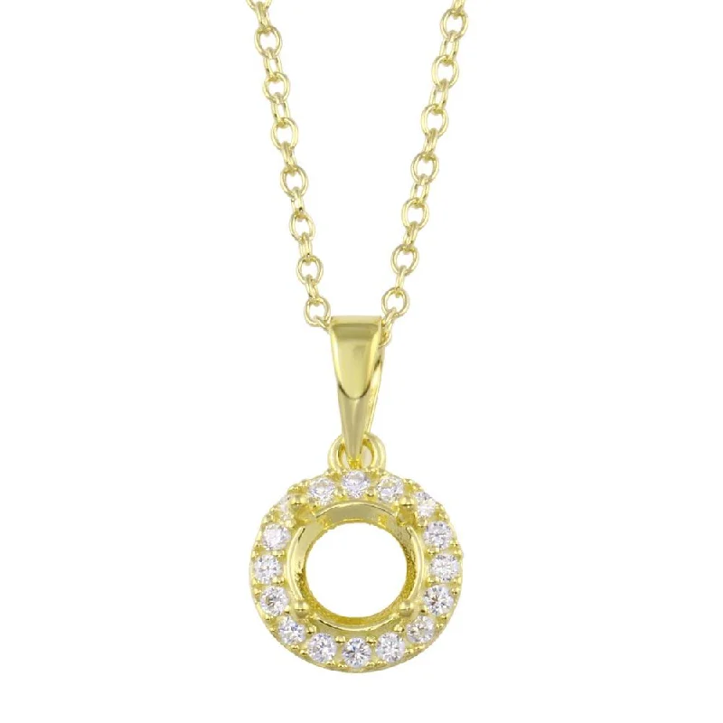 Best necklaces and pendants with oval pendants for a classic, elegant shape-Gold Plated 925 Sterling Silver Clear CZ  Mounting Pendant with Necklace - BGP01413GP