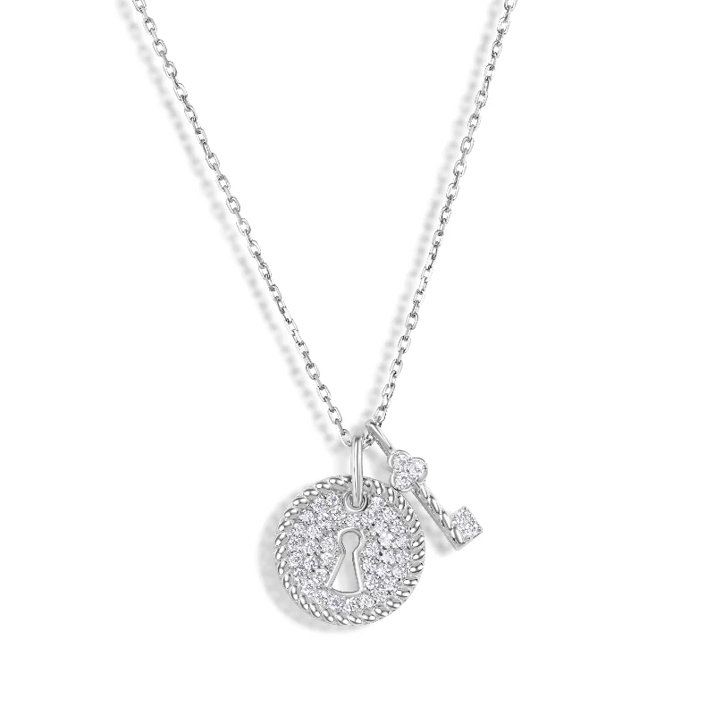 Beautiful necklaces and pendants with geometric shapes for a modern, artistic design-Rhodium Plated 925 Sterling Silver Lock and Key Necklace - GMN00184