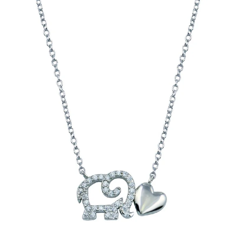 Best necklaces and pendants with infinity hearts for a romantic, eternal symbol-Rhodium Plated 925 Sterling Silver Outline CZ Elephant With Heart Necklace - STP01783