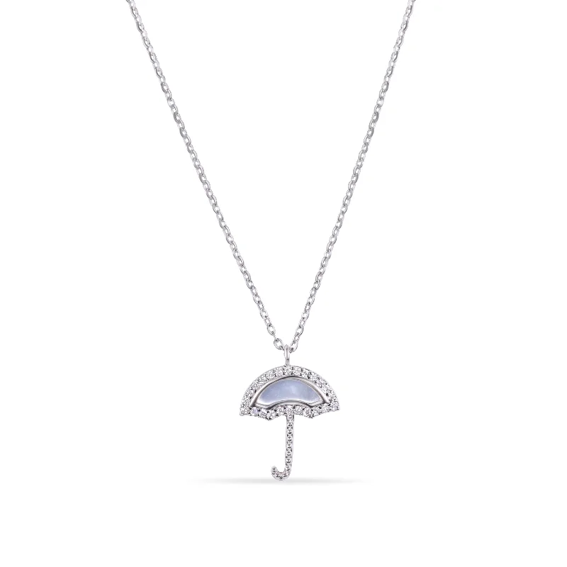 Simple necklaces and pendants with bar pendants for a sleek modern design-Rhodium Plated 925 Sterling Silver Umbrella Synthetic Mother of Pearl Adjustable Necklace - GMN00225