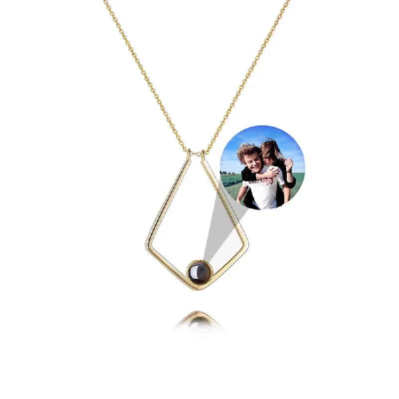 Personalized necklaces and pendants with name engravings for a custom touch-Personalized V-shaped Photo Projection Necklace with Picture Inside