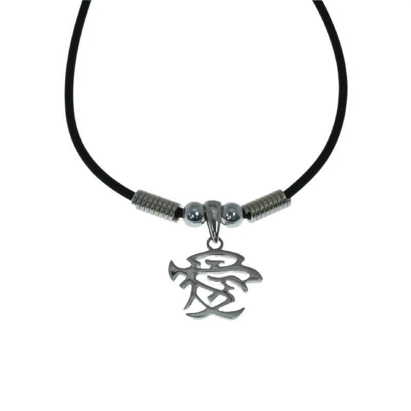 Best necklaces and pendants with silver chains for a sleek, timeless look-925 Sterling Silver Chinese Character Love Rubber Necklace- SPN00003