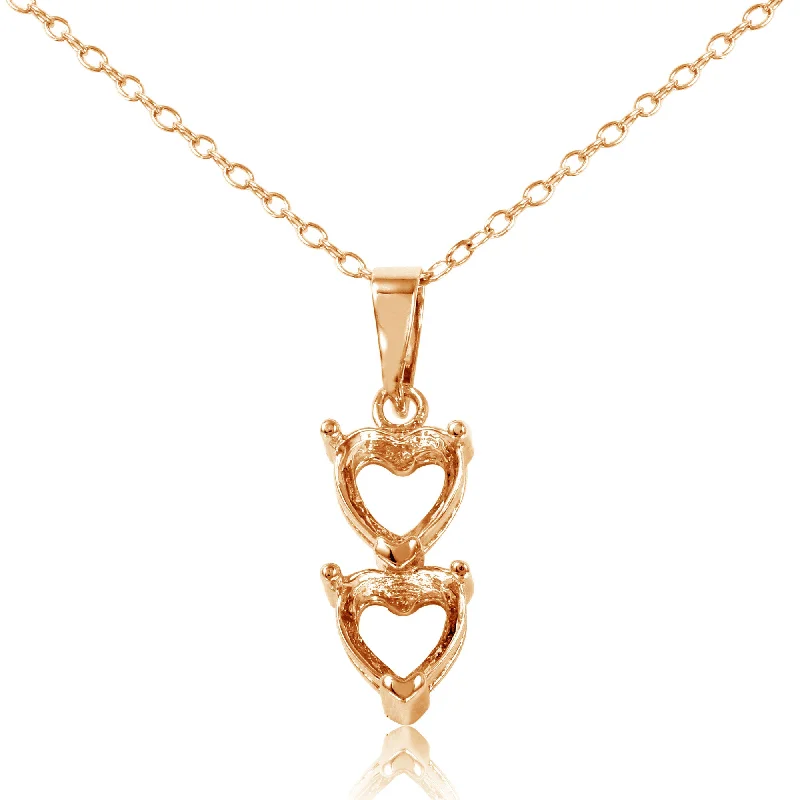 Best necklaces and pendants with adjustable chains for a customizable fit-Rose Gold Plated 925 Sterling Silver Personalized 2 Heart Drop Mounting Necklace - BGP00781RGP