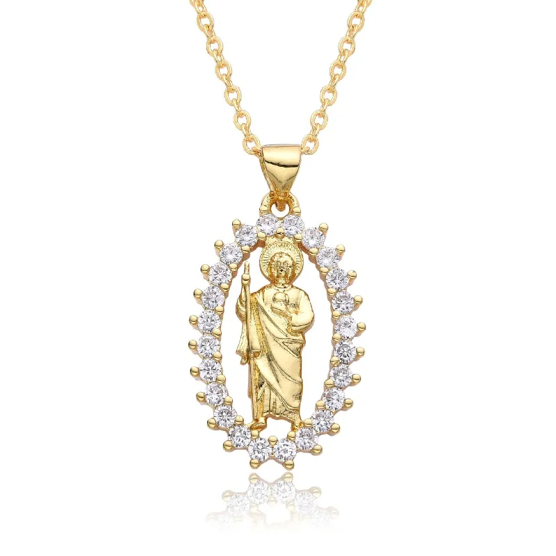 Best necklaces and pendants with cubic zirconia for a budget-friendly dazzling effect-Gold Plated CZ Saint Jude Necklace