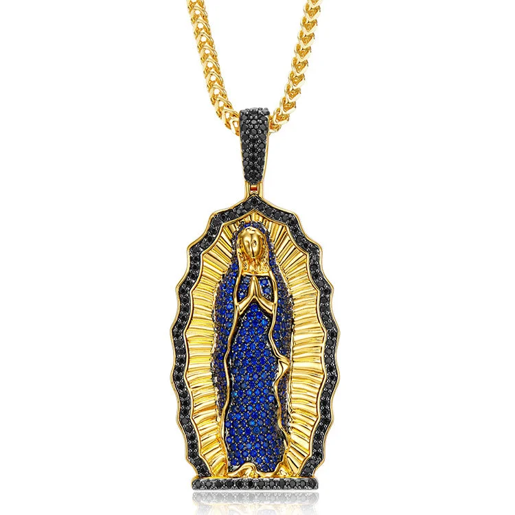 Personalized necklaces and pendants with coordinates for a meaningful location-based gift-Vintage Virgin Mary Cubic Zircon Prayer Religious Virgencita Necklace