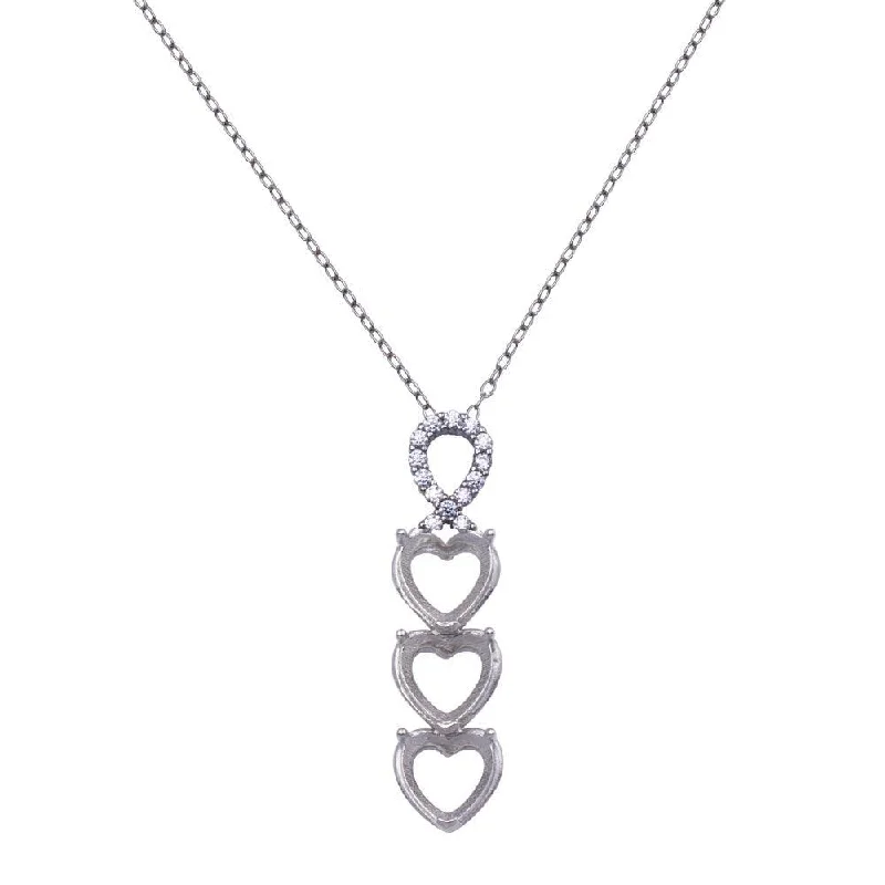 Necklaces and pendants with pearls for a classic and sophisticated touch-Rhodium Plated 925 Sterling Silver CZ Drop Down Heart Mounting Necklace - BGP01384