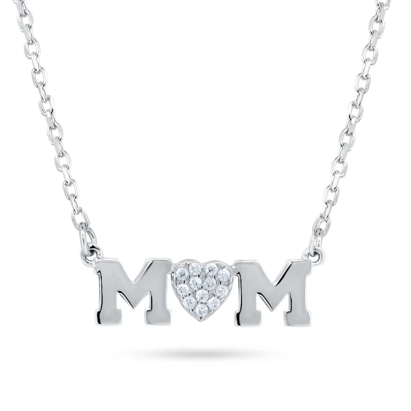 Best necklaces and pendants with infinity hearts for a romantic, eternal symbol-Rhodium Plated 925 Sterling Silver Mom Heart CZ Necklace - BGP01479