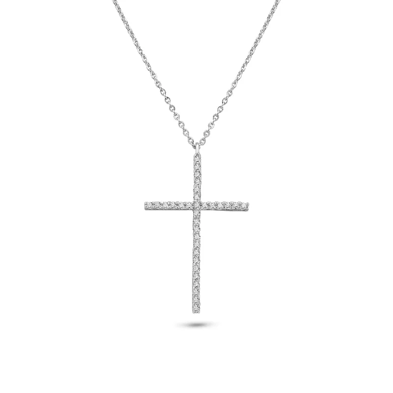 Beautiful necklaces and pendants with tree branch motifs for a nature-inspired design-Rhodium Plated 925 Sterling Silver Cross CZ Necklace - GMN00204