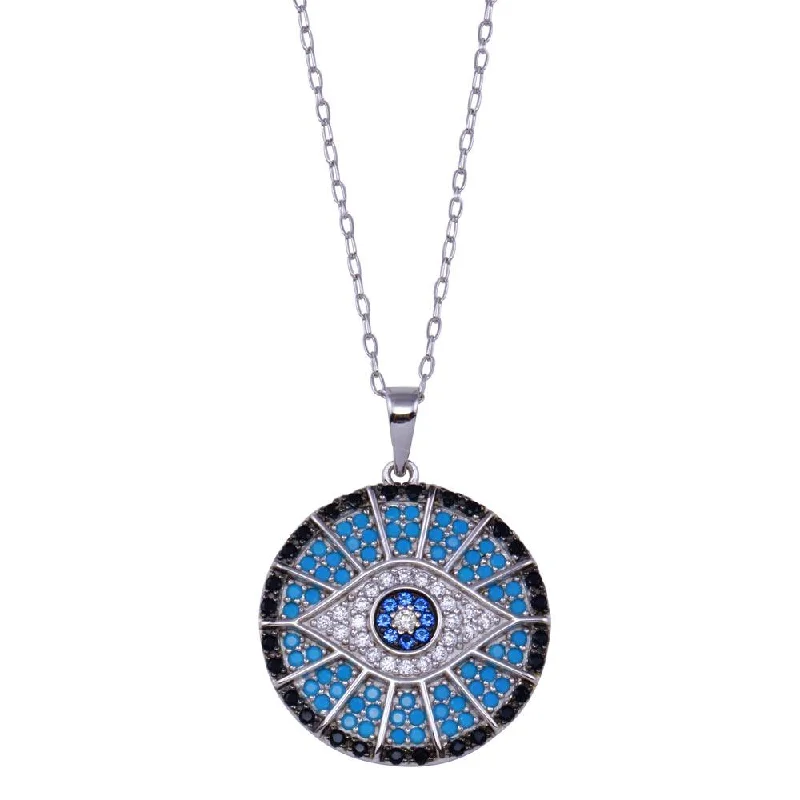 Best necklaces and pendants with emerald gemstones for a rich, sophisticated design-Rhodium Plated 925 Sterling Silver Round Evil Eye CZ Necklace - BGP01430