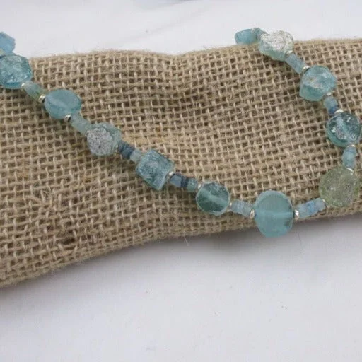 Best necklaces and pendants with seashell designs for a tropical, beachy vibe-Rustic Aqua Glass Beaded Necklace