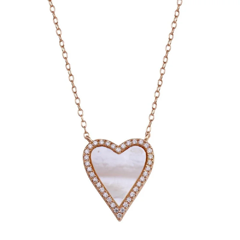 Best necklaces and pendants with floral designs for a feminine and elegant feel-Rose Gold Plated 925 Sterling Silver Heart Mother of Pearl Necklace - STP01768RGP