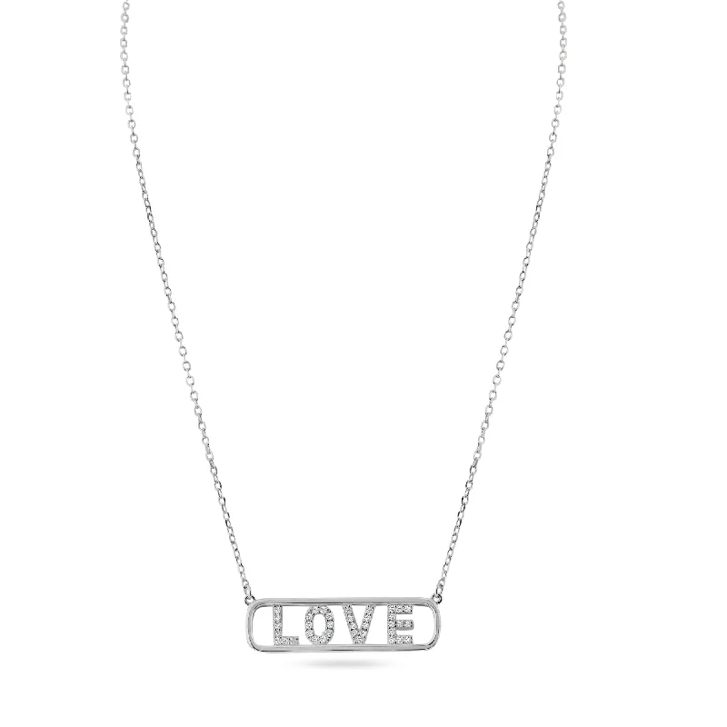 Necklaces and pendants with custom engravings for a personal, meaningful gift-Rhodium Plated 925 Sterling Silver Clear Love Pendant Necklace - BGP01455