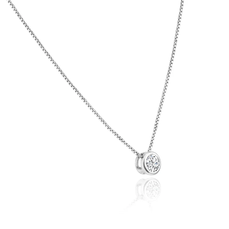 Necklaces and pendants with zodiac constellation designs for an astrological touch-925 Sterling Silver Clear CZ Rhodium Plated Round Solitaire CZ Necklace - GCP00001RH