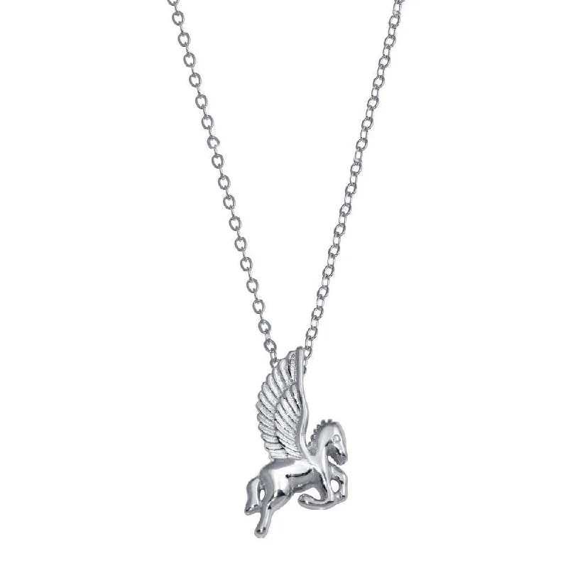 Best necklaces and pendants with heart-shaped lockets for a sentimental keepsake-Rhodium Plated 925 Sterling Silver Pegasus Necklace - STP01804