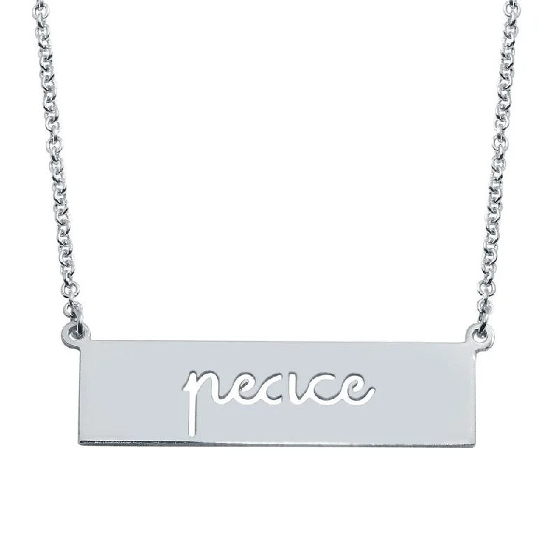 Best necklaces and pendants with art deco elements for a vintage, glamorous design-Rhodium Plated 925 Sterling Silver Peace Engraved Bar Pendant Necklace  - ARN00056RH