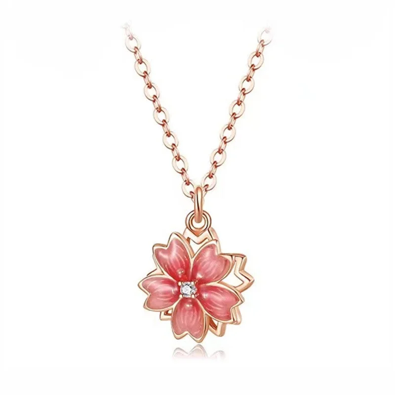 Elegant necklaces and pendants with onyx stones for a sleek, polished look-Rotating Peach Blossom Zircon Fidget Necklace