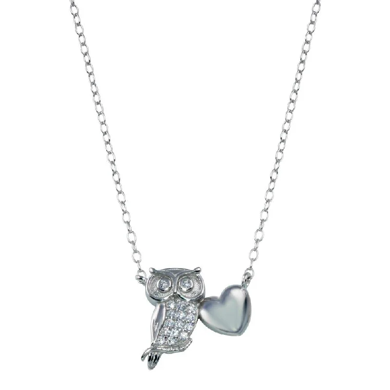 Elegant necklaces and pendants with gold chains for a chic, timeless appearance-Rhodium Plated 925 Sterling Silver Owl Heart Necklace - STP01787