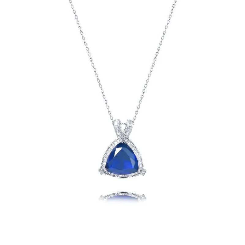 Best necklaces and pendants with statement designs for a fashionable accessory-Halo Dark Blue Sapphire Trilliant Cut Necklace