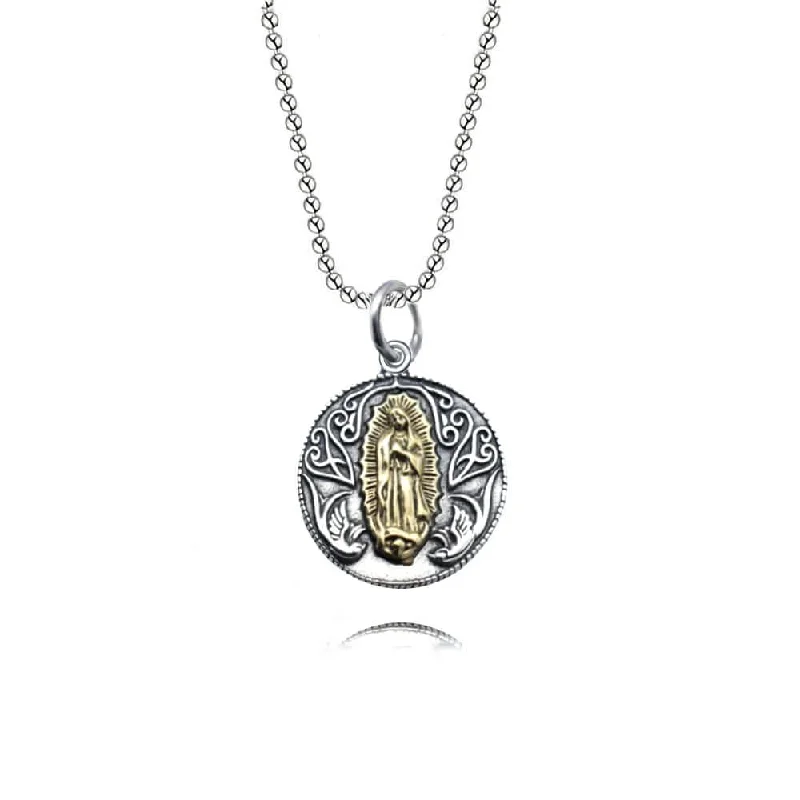 Best necklaces and pendants with matching rings for a coordinated jewelry set-S925 Virgin Mary Silver Coin Reversible Pattern Virgencita Necklace