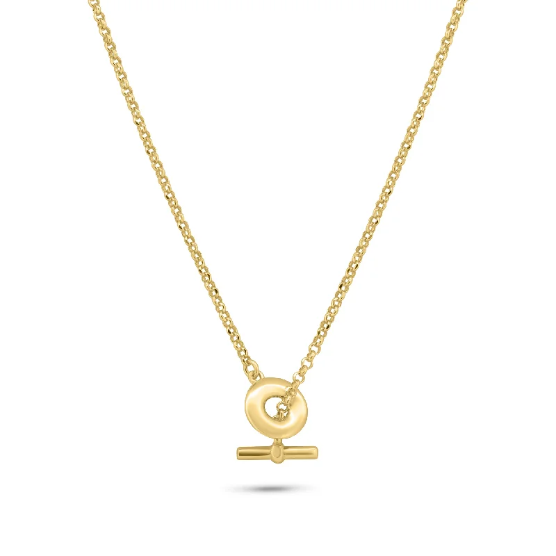 Necklaces and pendants with custom engravings for a personal, meaningful gift-Gold Plated 925 Sterling Silver Rolo Adjustable Donut and Bar Necklace - ITN00161-GP