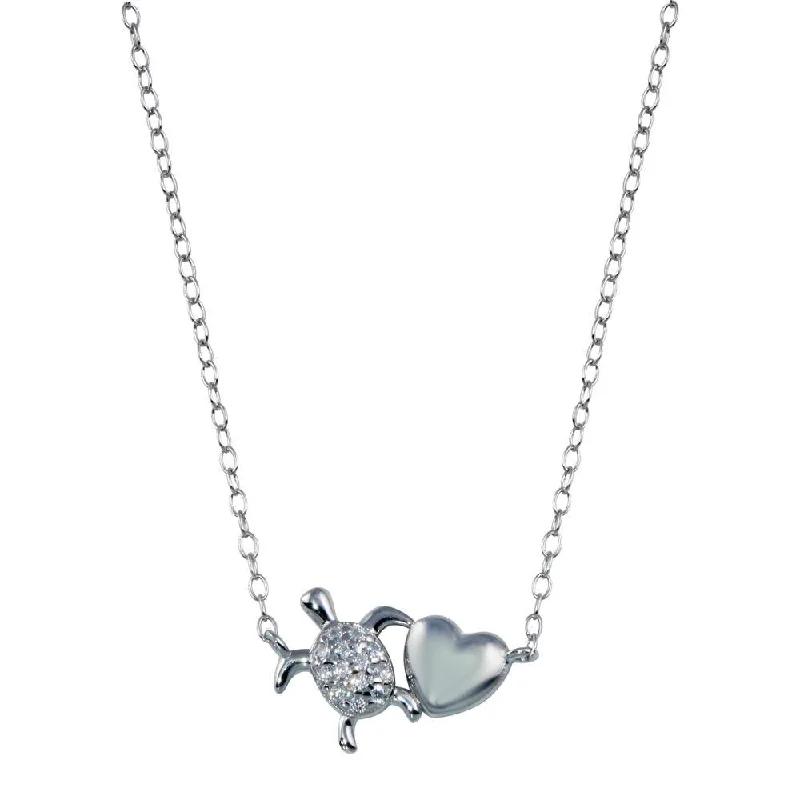 Best necklaces and pendants with sterling silver for an affordable yet stylish choice-Rhodium Plated 925 Sterling Silver Turtle Heart Necklace - STP01785