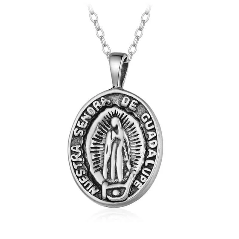 Stunning necklaces and pendants with jade gemstones for a calming green hue-Sterling Silver Virgin Mary Lady of Guadalupe Virgencita Necklace