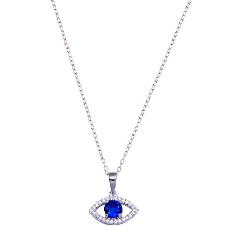 Necklaces and pendants with star-shaped designs for a whimsical, celestial touch-Rhodium Plated 925 Sterling Silver Evil Eye Blue CZ Necklace - BGP01419