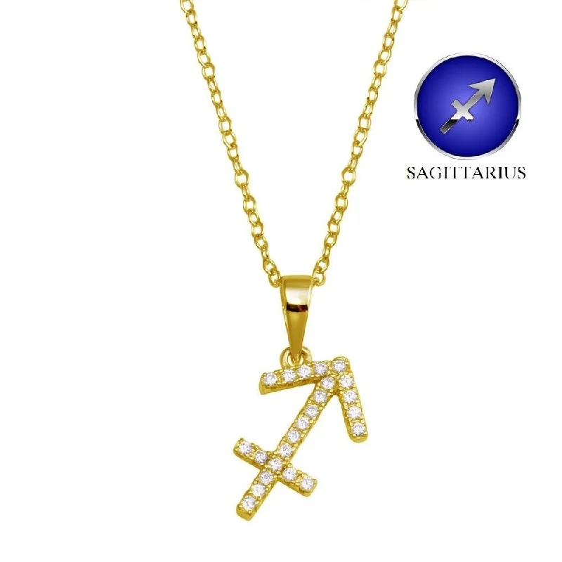 Best necklaces and pendants with emerald gemstones for a rich, sophisticated design-Gold Plated 925 Sterling Silver Sagittarius CZ Zodiac Sign Necklace - BGP01330GP