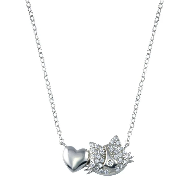 Best necklaces and pendants with crystal accents for a sparkling and elegant style-Rhodium Plated 925 Sterling Silver Dog Heart Necklace - STP01779