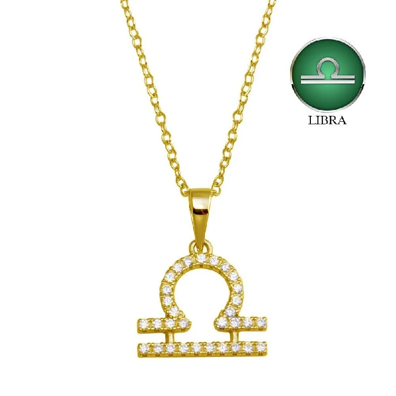 Necklaces and pendants with diamond pendants for a luxurious sparkling effect-Gold Plated 925 Sterling Silver Libra CZ Zodiac Sign Necklace - BGP01337GP