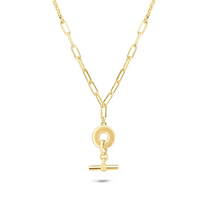 Best necklaces and pendants with adjustable chains for a customizable fit-Gold Plated 925 Sterling Silver Paperclip Rolo Adjustable Donut and Bar Necklace - ITN00162-GP