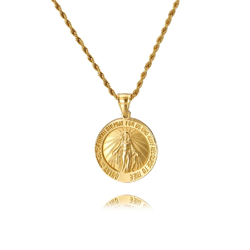 Best necklaces and pendants for everyday wear with minimalist designs-Vintage Commemorative Coin Alphabet Virgin Mary Virgencita Necklace